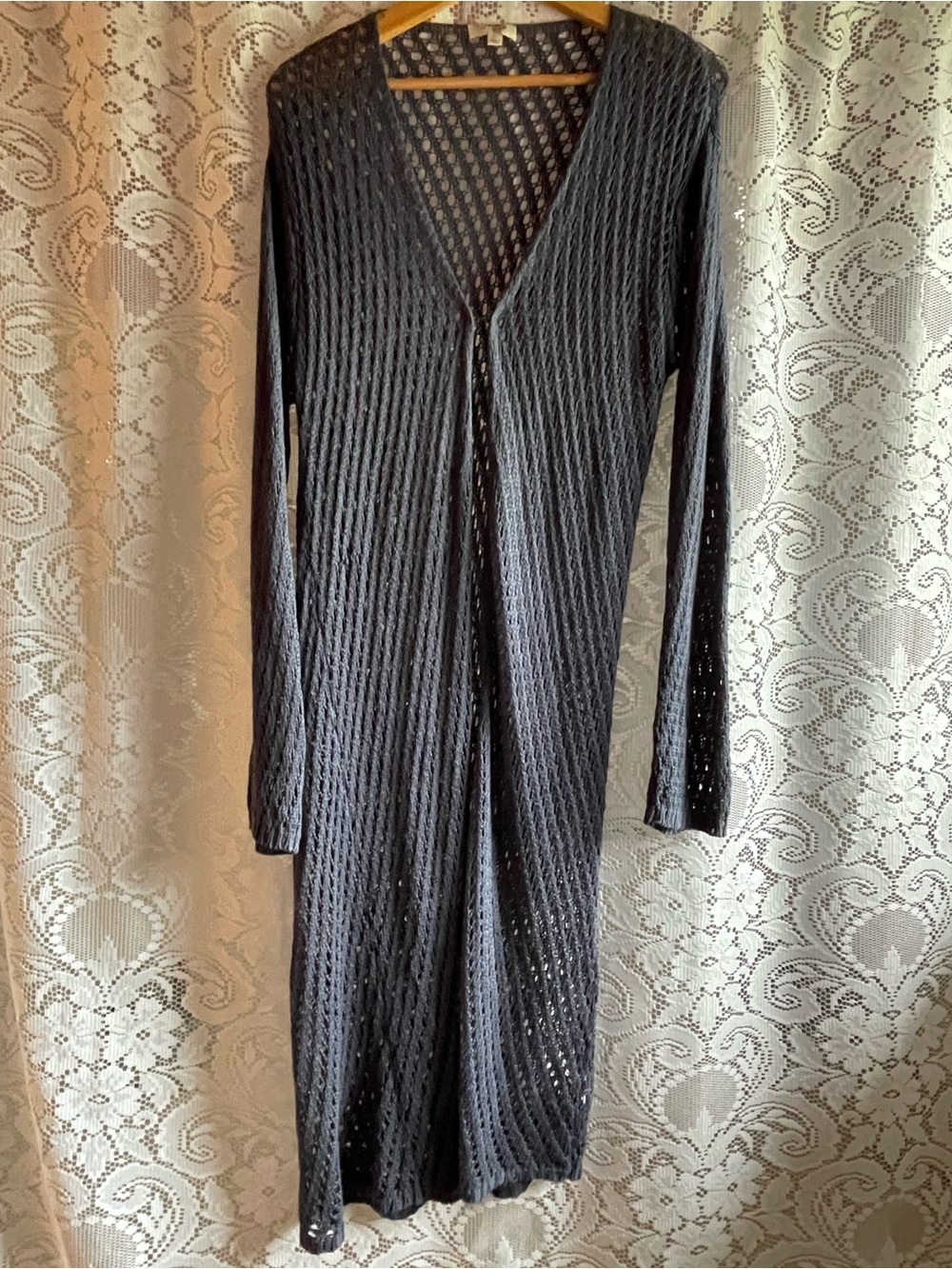 UMGEE Women’s Sweater Slate Blue Knit Long Cotton Cardigan Fits Like Medium